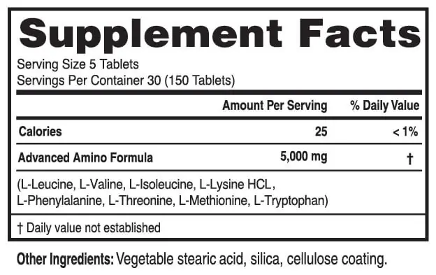 Advanced Amino Formula supplement facts label